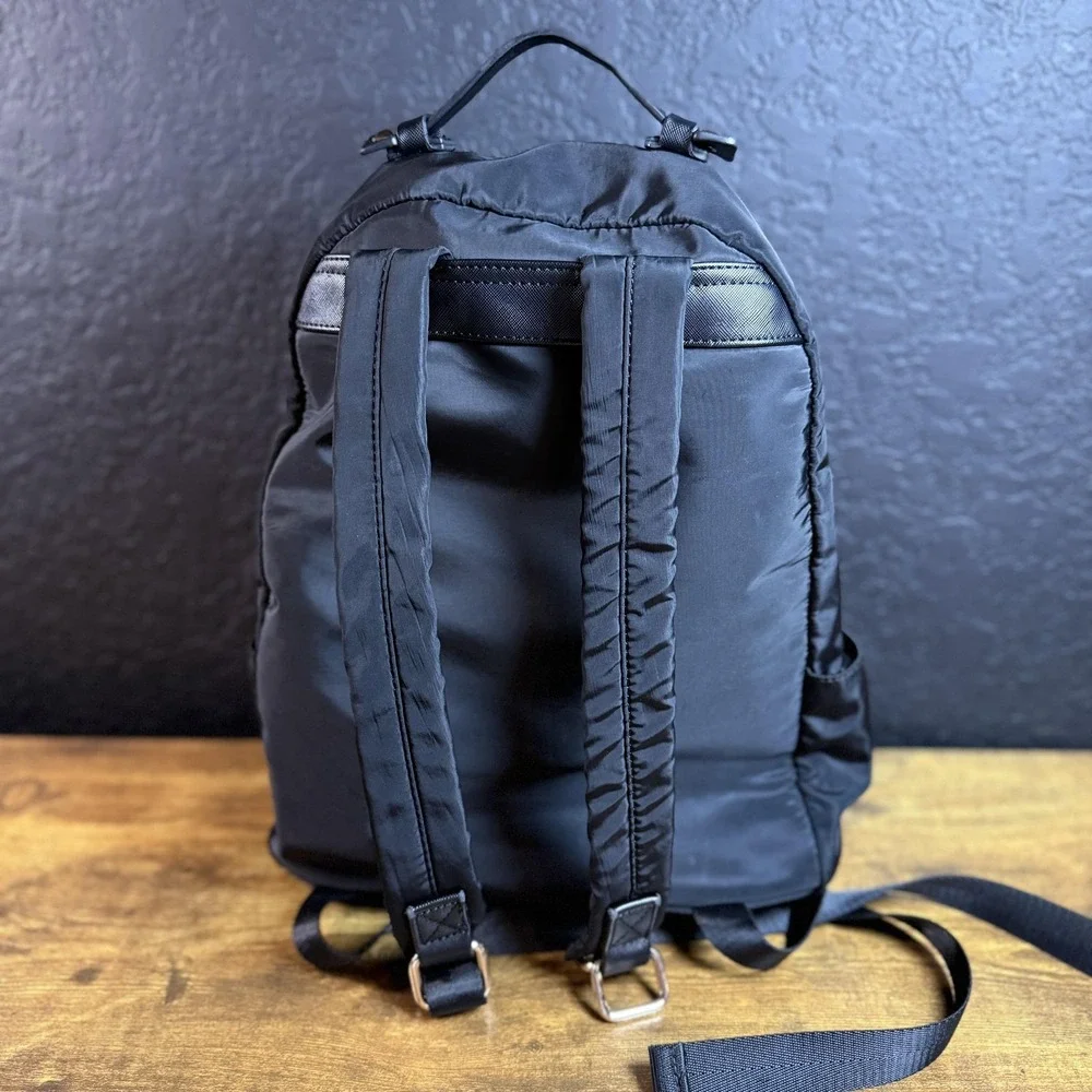 Mistique Quilted Nylon Black Gold Hardware Multi-Pocket Backpack Womens Medium